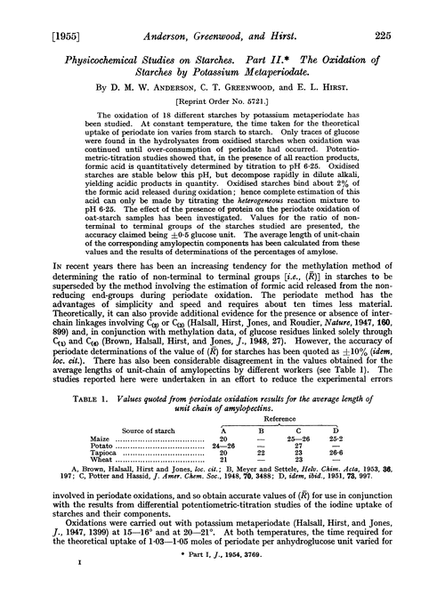 Physicochemical studies on starches. Part II. The oxidation of starches by potassium metaperiodate