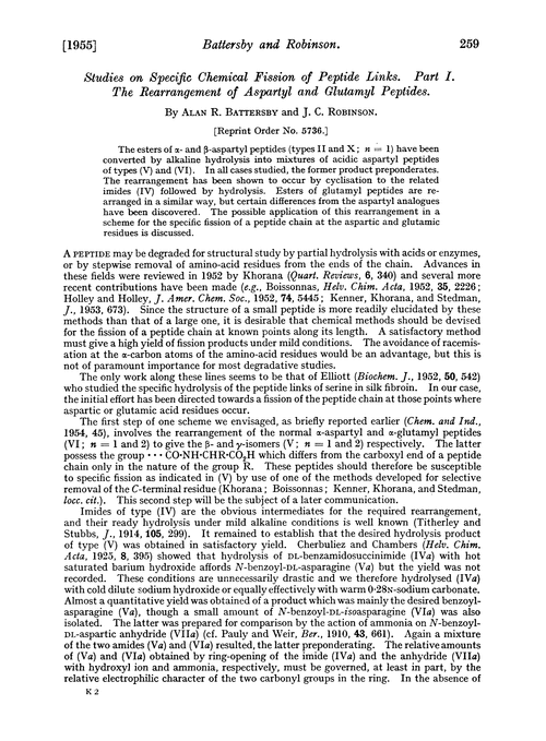 Studies on specific chemical fission of peptide links. Part I. The rearrangement of aspartyl and glutamyl peptides