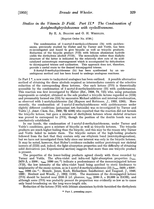 Studies in the vitamin D field. Part II. The condensation of acetylmethylcyclohexenes with cyclohexanone