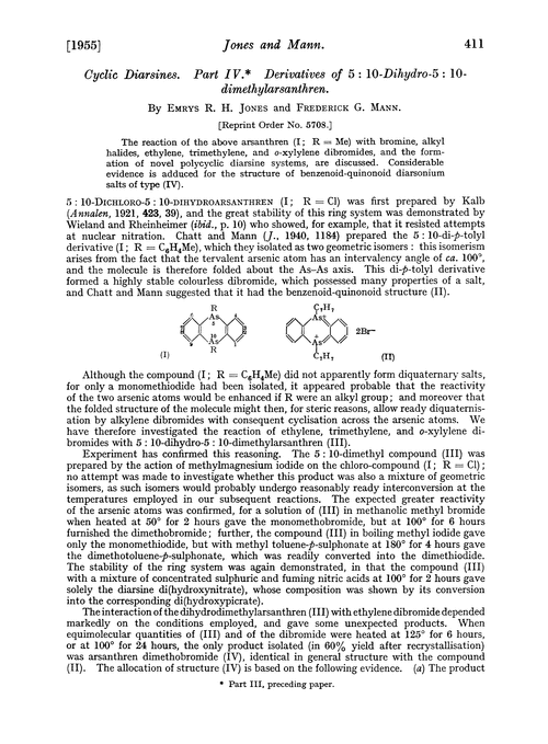 Cyclic diarsines. Part IV. Derivatives of 5:10-dihydro-5:10-dimethylarsanthren