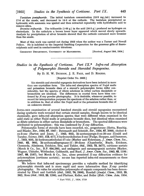 Studies in the synthesis of cortisone. Part IX. Infra-red absorption of polymorphic steroids and steroidal sapogenins