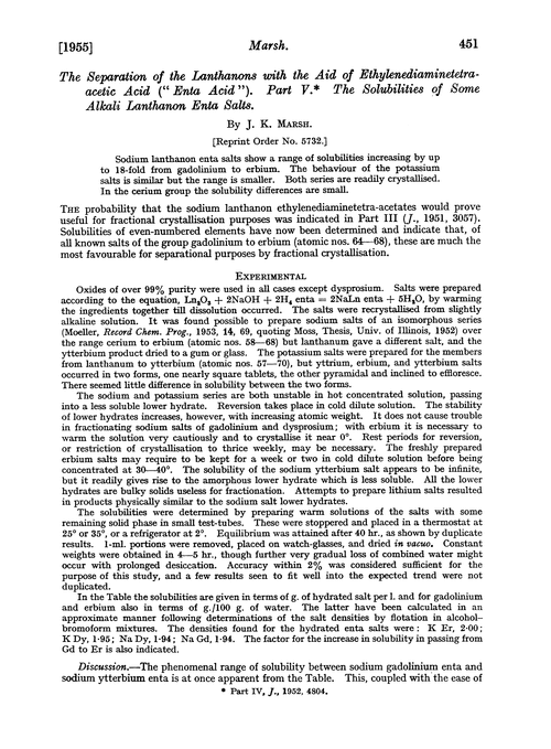 The separation of the lanthanons with the aid of ethylenediaminetetra-acetic acid (“enta acid”). Part V. The solubilities of some alkali lanthanon enta salts