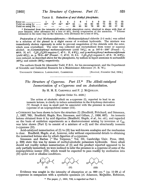 The structure of cyperone. Part II. The alkali-catalysed isomerisation of α-cyperone and an autoxidation