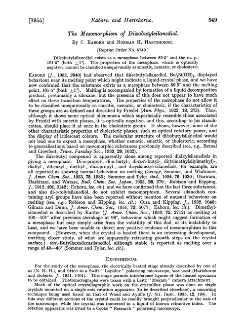 The mesomorphism of diisobutylsilanediol