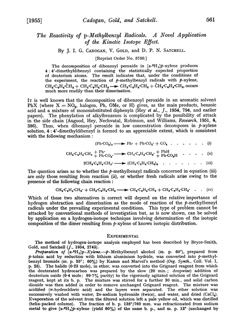 The reactivity of p-methylbenzyl radicals. A novel application of the kinetic isotope effect