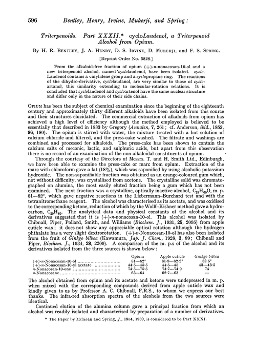 Triterpenoids. Part XXXII. cycloLaudenol, a triterpenoid alcohol from opium