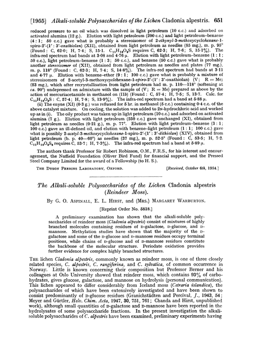 The alkali-soluble polysaccharides of the lichen cladonia alpestris (reindeer moss)