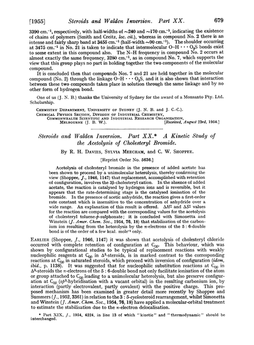 Steroids and walden inversion. Part XX. A kinetic study of the acetolysis of cholesteryl bromide