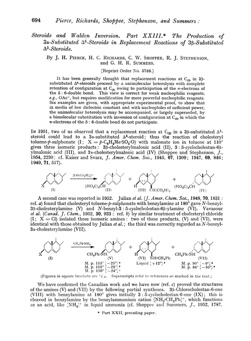 Steroids and walden inversion. Part XXIII. The production of 3α-substituted Δ5-steroids in replacement reactions of 3β-substituted Δ5-steroids