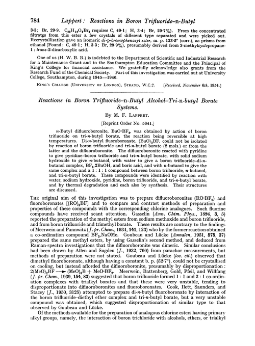 Reactions in boron trifluoride-n-butyl alochol-tri-n-butyl borate systems