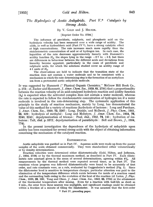 The hydrolysis of acetic anhydride. Part V. Catalysis by strong acids