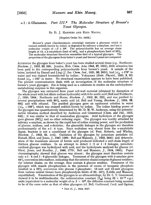 α1 4Glucosans. Part III. The molecular structure of Brewer's yeast