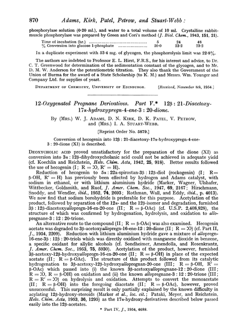 12-Oxygenated pregnance derivatives. Part V. 12β: 21-Diacetoxy-17α-hydroxypregn-4-ene-3: 20-dione