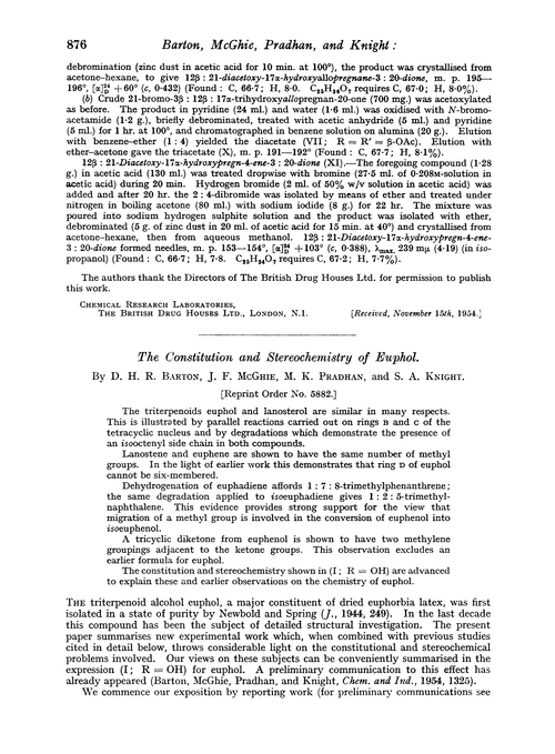 The constitution and stereochemistry of euphol