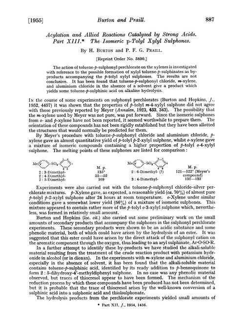 Acylation and allied reactions catalysed by strong acids. Part XIII. The isomeric p-tolyl xylyl sulphones