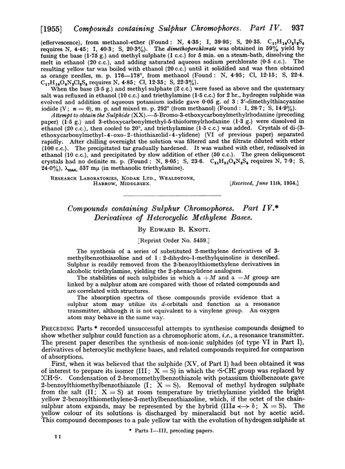 Compounds containing sulphur chromophores. Part IV. Derivatives of heterocyclic methylene bases