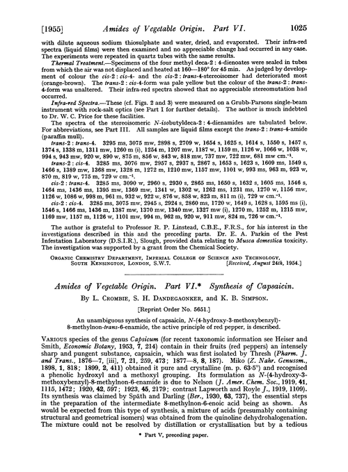 Amides of vegetable origin. Part VI. Synthesis of capsaicin