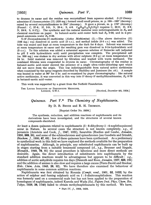 Quinones. Part V. The chemistry of naphthazarin