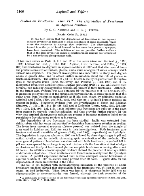 Studies on fructosans. Part VI. The degradation of fructosans in aqueous solution
