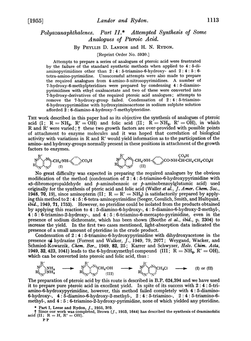 Polyazanaphthalenes. Part II. Attempted synthesis of some analogues of pteroic acid