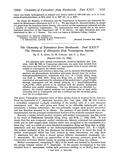 The chemistry of extractives from hardwoods. Part XXII. The structure of diterpenes from Vouacapoua species