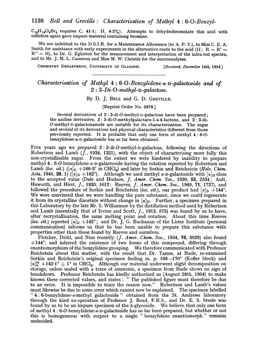 Characterisation of methyl 4 : 6-O-benzylidene-α-D-galactoside and of 2 : 3-di-O-methyl-D-galactose