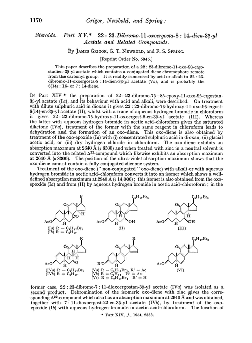 Steroids. Part XV. 22 : 23-Dibromo-11-oxoergosta-8 : 14-dien-3β-yl acetate and related compounds