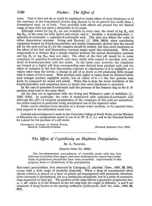 The effect of crystallinity on rhythmic precipitation