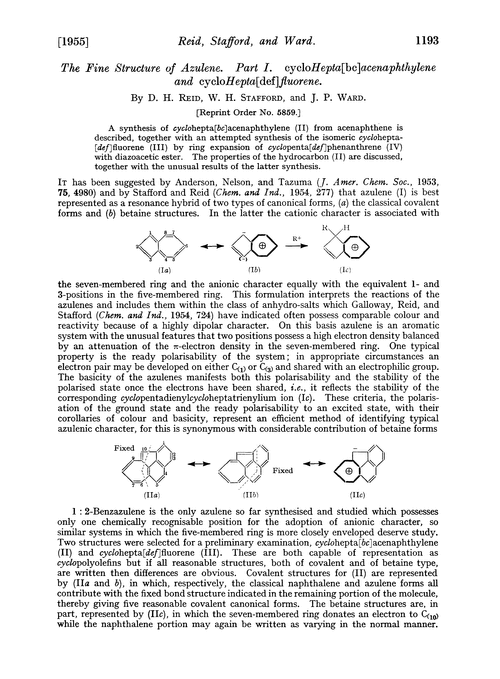 The fine structure of azulene. Part I. cycloHepta[bc]acenaphthylene and cyclohepta[def]fluorene