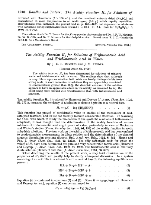 The acidity function H0 for solutions of trifluoroacetic acid and trichloroacetic acid in water