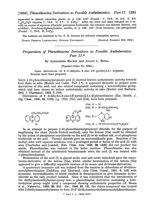 Preparation of phenothiazine derivatives as possible anthelmintics. Part II