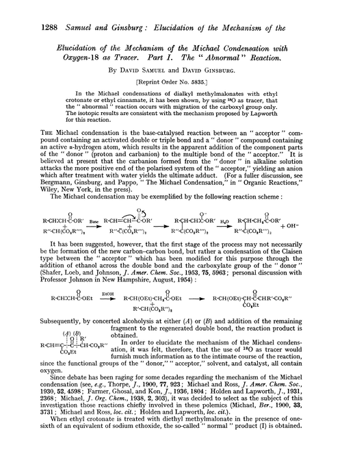 Elucidation of the mechanism of the Michael condensation with oxygen-18 as tracer. Part I. The “abnormal” reaction
