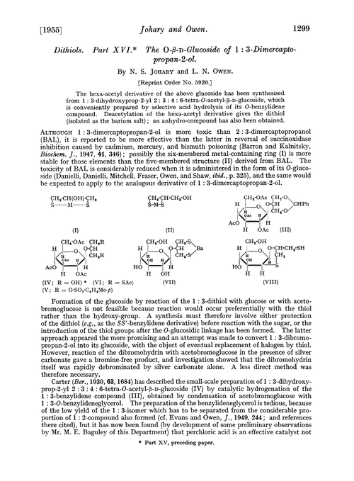 Dithiols. Part XVI. The O-β-D-glucoside of 1 : 3-dimercaptopropan-2-ol