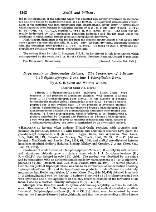 Experiments on halogenated ketones. The conversion of 1-bromo-1 : 3-diphenylpropan-2-one into 1-phenylindan-2-one