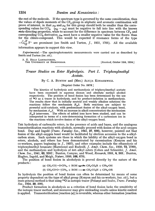 Tracer studies on ester hydrolysis. Part I. Triphenylmethyl acetate