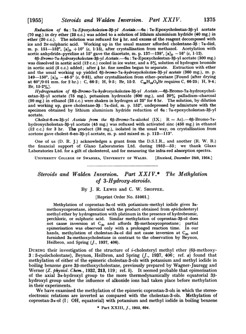 Steroids and walden inversion. Part XXIV. The methylation of 3-hydroxy-steroids