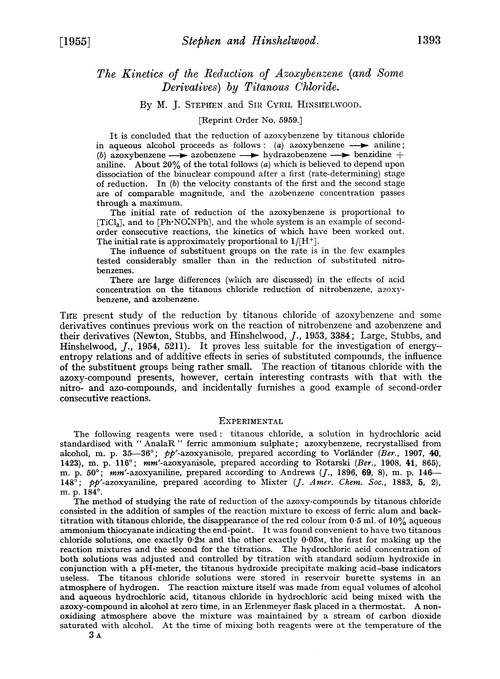 The kinetics of the reduction of azoxybenzene (and some derivatives) by titanous chloride