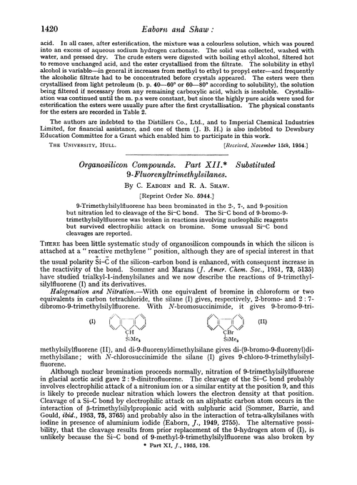 Organosilicon compounds. Part XII. Substituted 9-fluorenyltrimethylsilanes