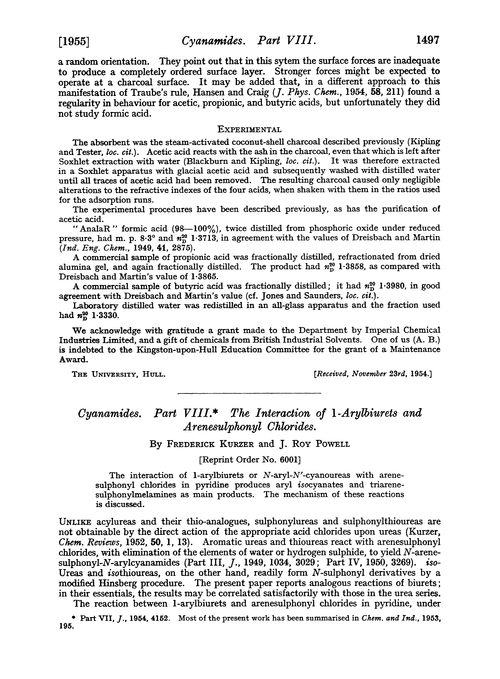 Cyanamides. Part VIII. The interaction of 1-arylbiurets and arenesulphonyl chlorides