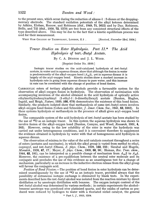 Tracer studies on ester hydrolysis. Part II. The acid hydrolysis of tert.-butyl acetate