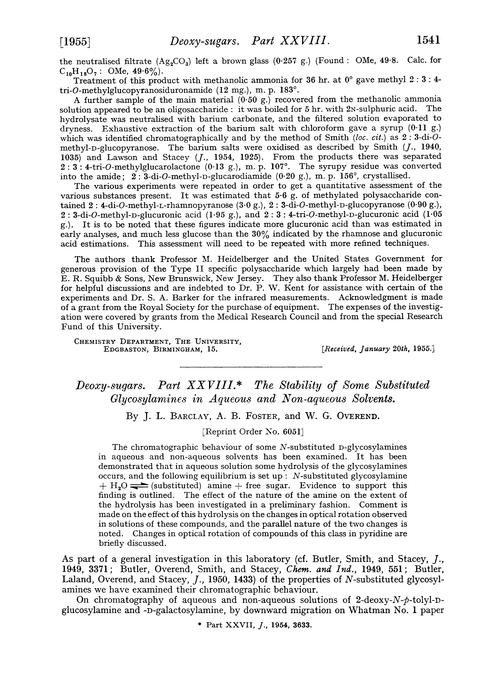 Deoxy-sugars. Part XXVIII. The stability of some substituted glycosylamines in aqueous and non-aqueous solvents