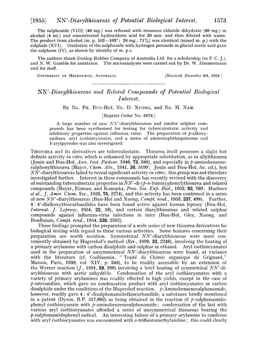 NN′-Diarylthioureas and related compounds of potential biological interest