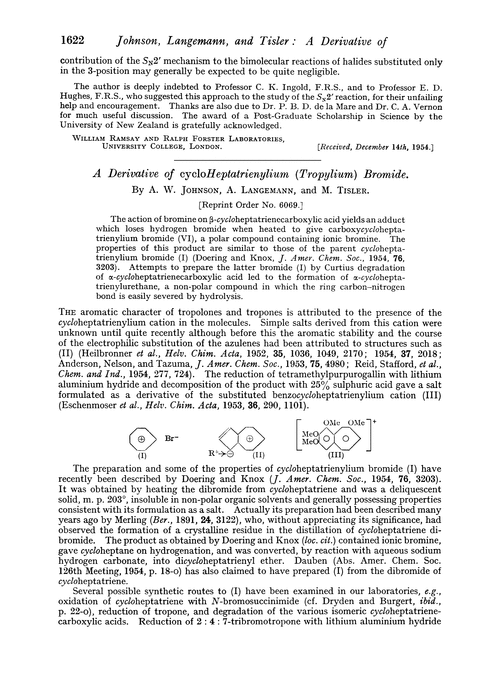 A derivative of cycloheptatrienylium (tropylium) bromide