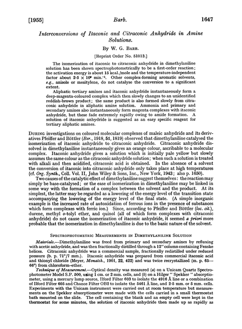 Interconversions of itaconic and citraconic anhydride in amine solutions