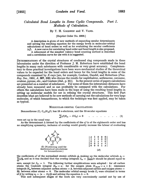Calculated bond lengths in some cyclic compounds. Part I. Methods of calculation