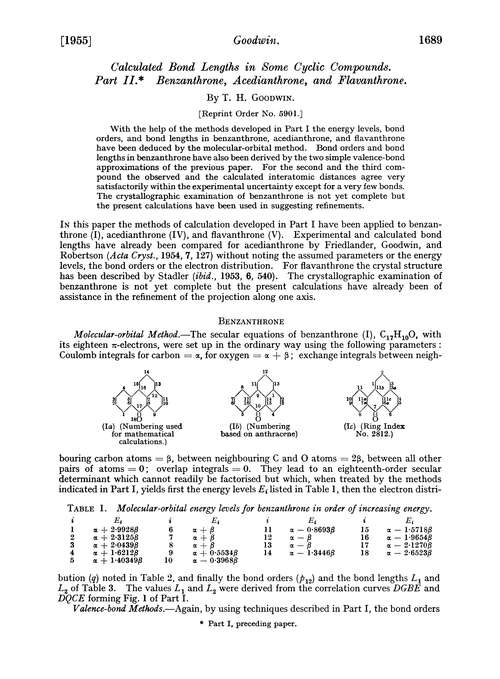 Calculated bond lengths in some cyclic compounds. Part II. Benzanthrone, acedianthrone, and flavanthrone