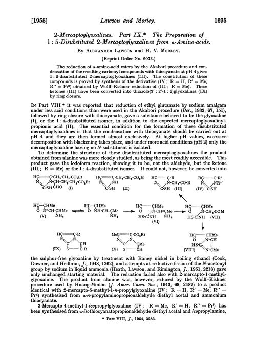 2-Mercaptoglyoxalines. Part IX. The preparation of 1 : 5-disubstituted 2-mercaptoglyoxalines from α-amino-acids