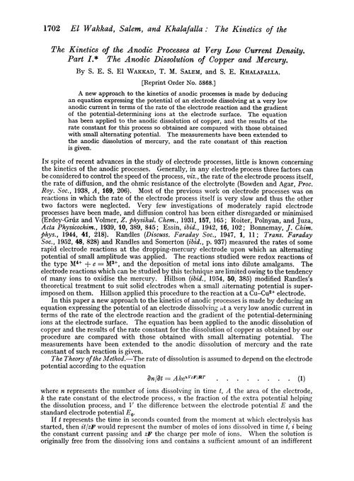 The kinetics of the anodic processes at very low current density. Part I. The anodic dissolution of copper and mercury