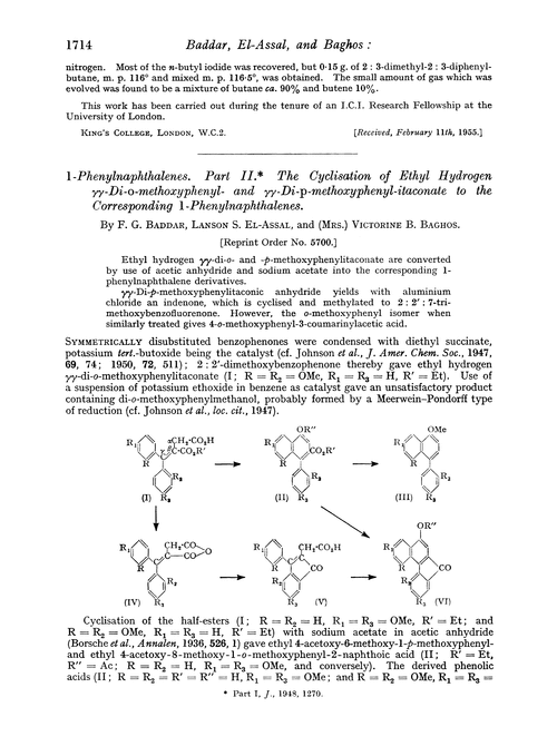 1-Phenylnaphthalenes. Part II. The cyclisation of ethyl hydrogen γγ-di-o-methoxyphenyl- and γγ-di-p-methoxyphenyl-itaconate to the corresponding 1-phenylnaphthalenes