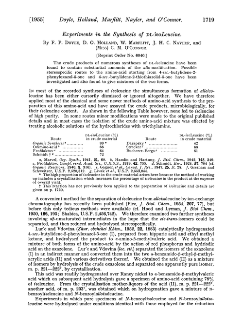 Experiments in the synthesis of DL-isoleucine